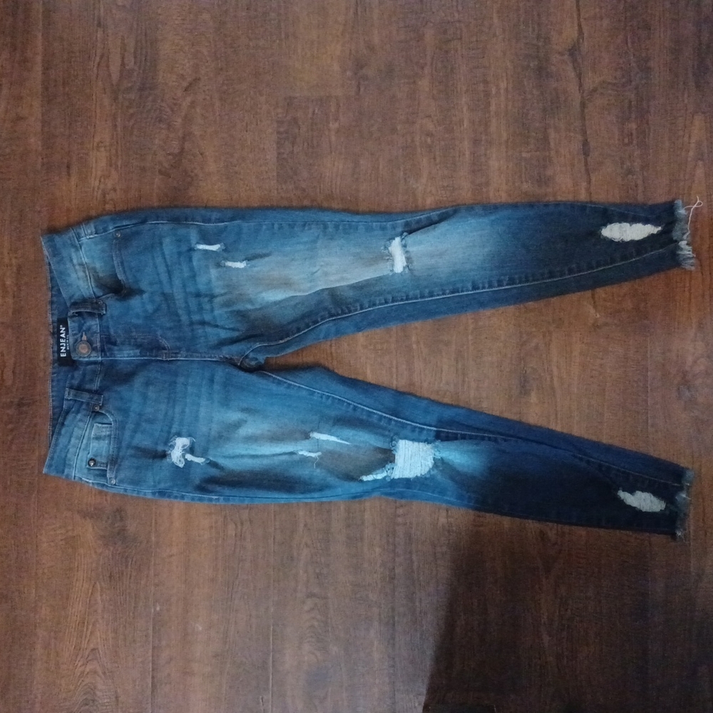 ENJEAN Denim Co. Distressed Skinny Jean with Raw Hem